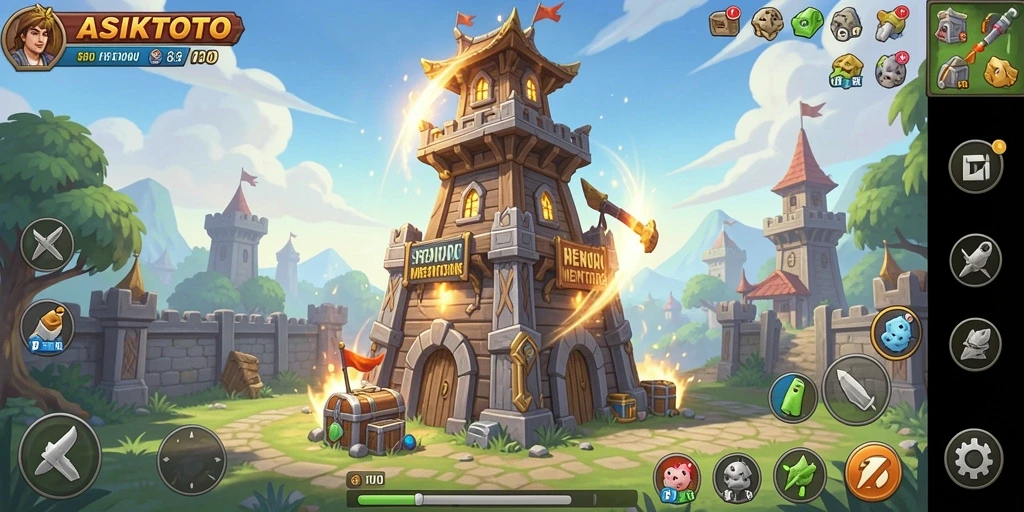 Screenshot gameplay ASIKTOTO menampilkan menara yang bertugas menghentikan musuh.