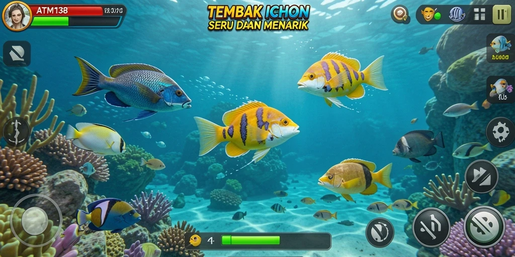 Tampilan gameplay menembak ikan yang seru dan penuh warna.
