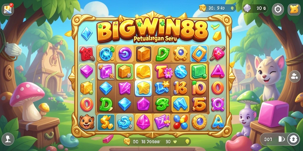 Tampilan gameplay seru dalam BIGWIN88 yang menampilkan level Match-3.
