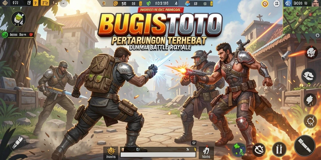 Screenshot utama BUGISTOTO menampilkan aksi seru dalam pertempuran Battle Royale.