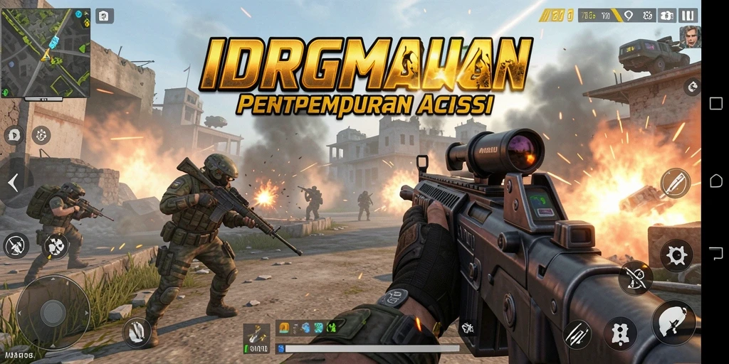 Screenshot gameplay intens IDRGAME dalam pertempuran FPS.