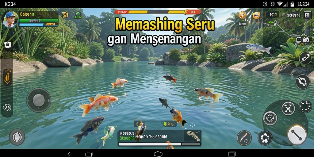 Screenshot gameplay K234 yang menarik dengan aksi memancing.