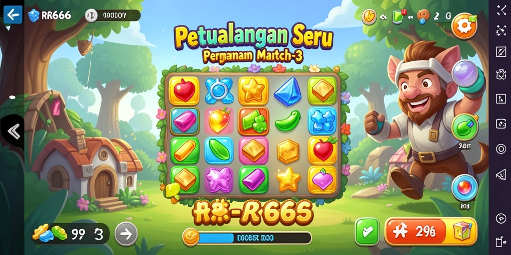 Tampilan gameplay pertandingan Match-3 yang seru dan berwarna.