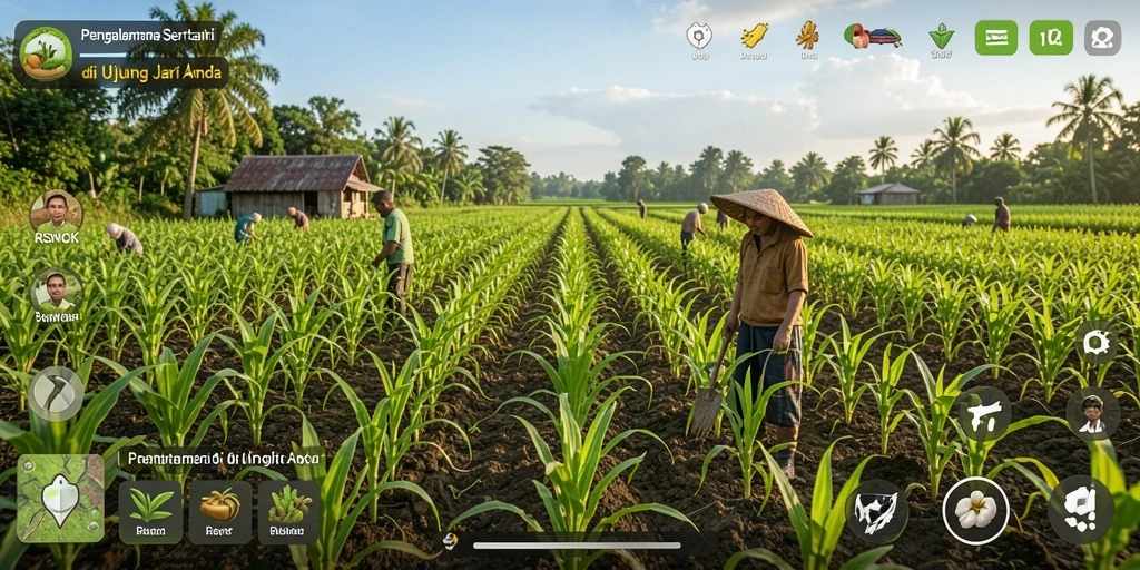 Tampilan gameplay RSNOK yang menawan dengan aktivitas bertani.
