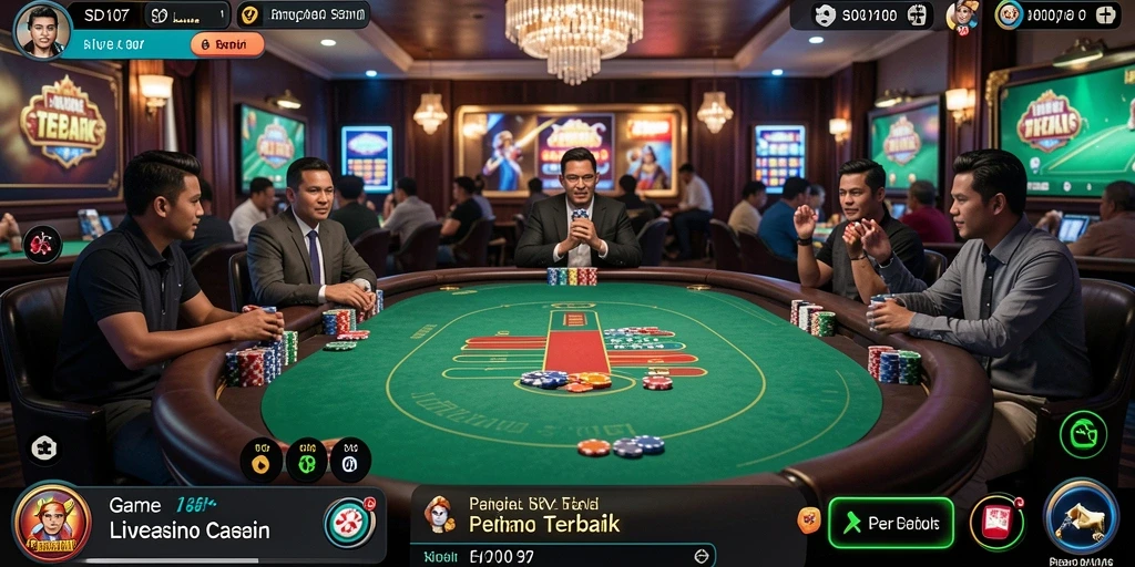 Tampilan utama gameplay SD107 yang menampilkan dealer langsung dalam aksi Live Casino.