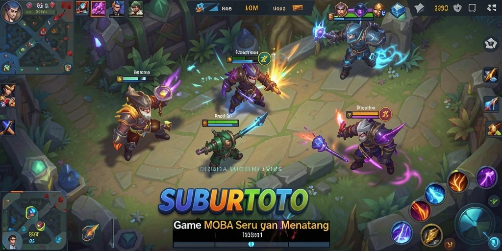 Tampilan gameplay seru dalam SUBURTOTO saat pertarungan antar tim.